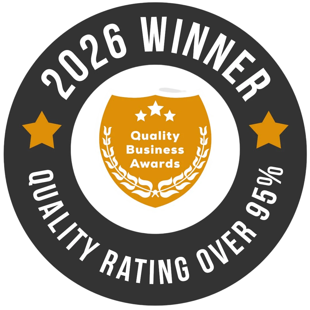 2026 Quality Business Awards winner badge with a quality rating over 95 percent